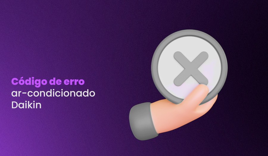 à esquerda, título "Código de erro ar-condicionado Daikin" e à direita, ícone de erro com mão.