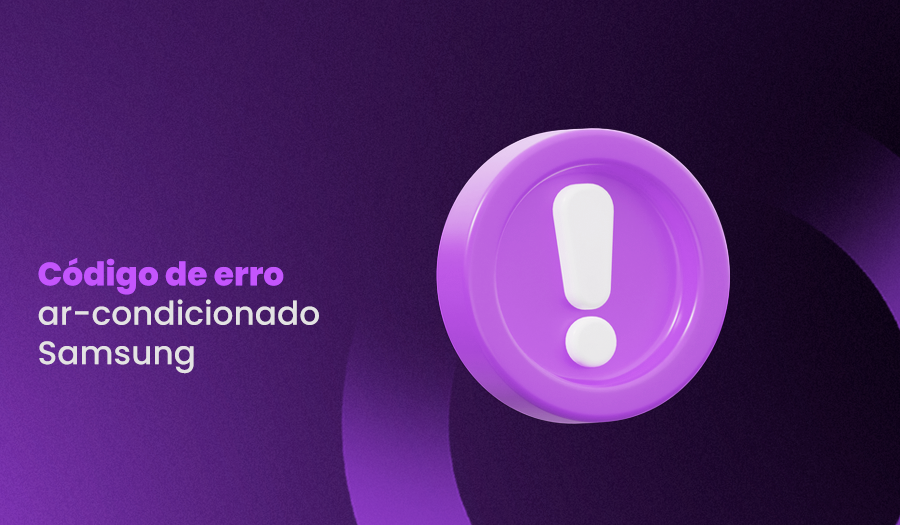 à esquerda, título: "Código de erro ar-condicionado Samsung" e à direita, ícone de exclamação.