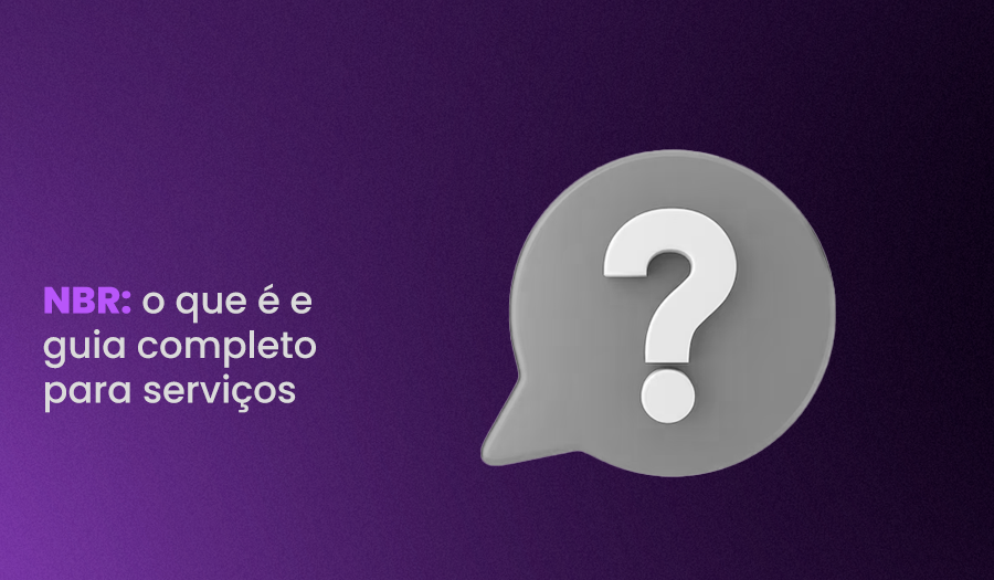 à esquerda, título: "NBR: o que é, ABNT e guia completo para serviços" e à direita, ilustração de interrogação
