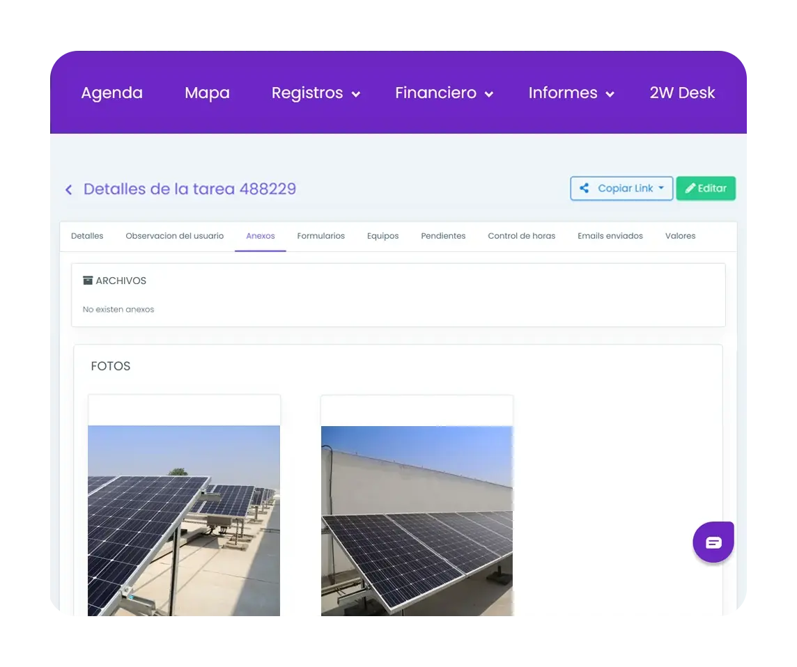 Informe de tarea de Auvo Service con checklist, fotos y firma del servicio ejecutado