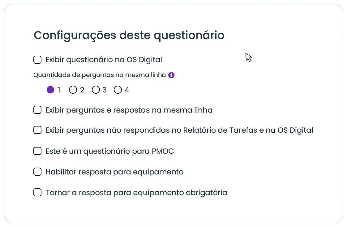 Configuração de checklist no Auvo Service com itens obrigatórios por tipo de serviço