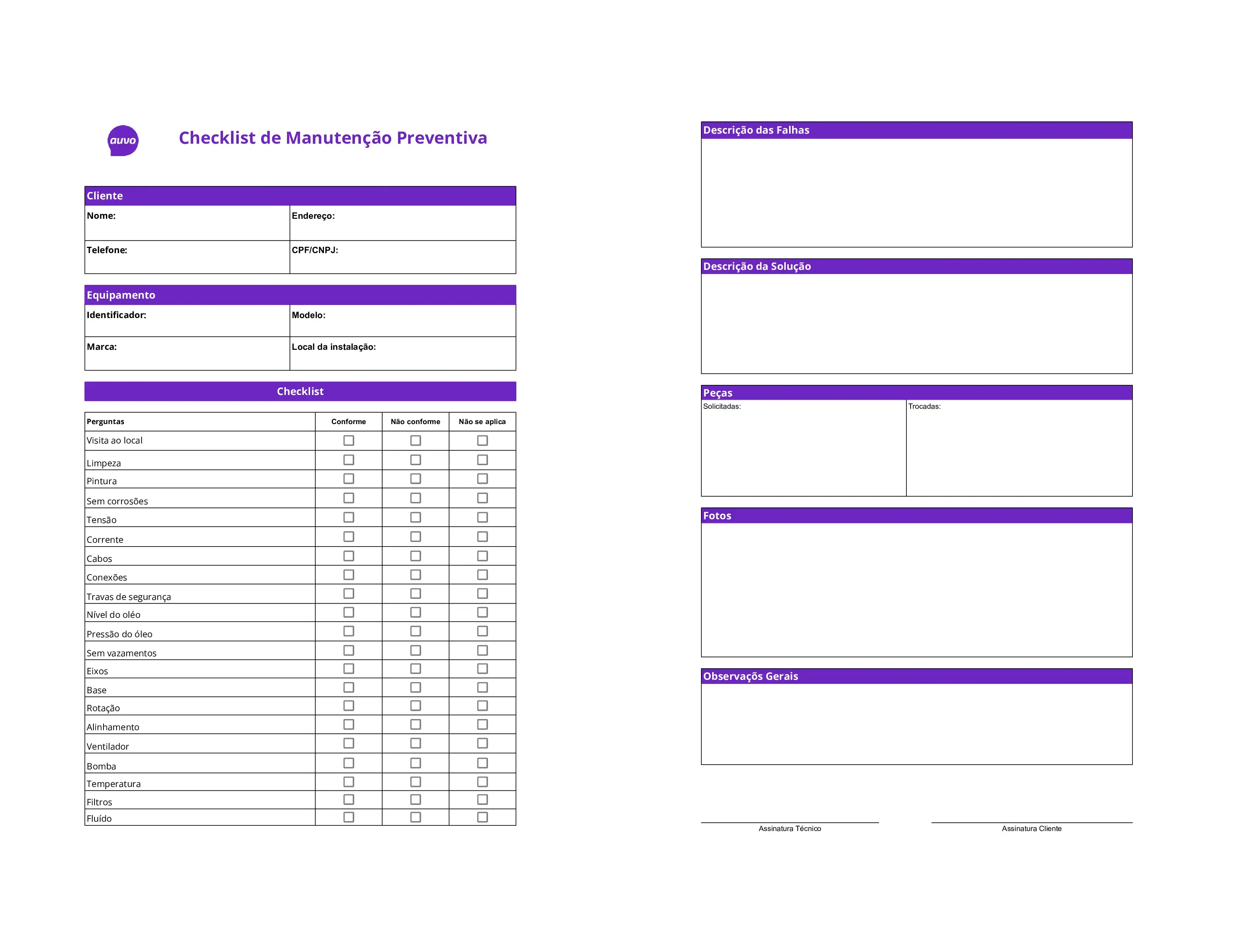 Checklist de Manutenção Preventiva