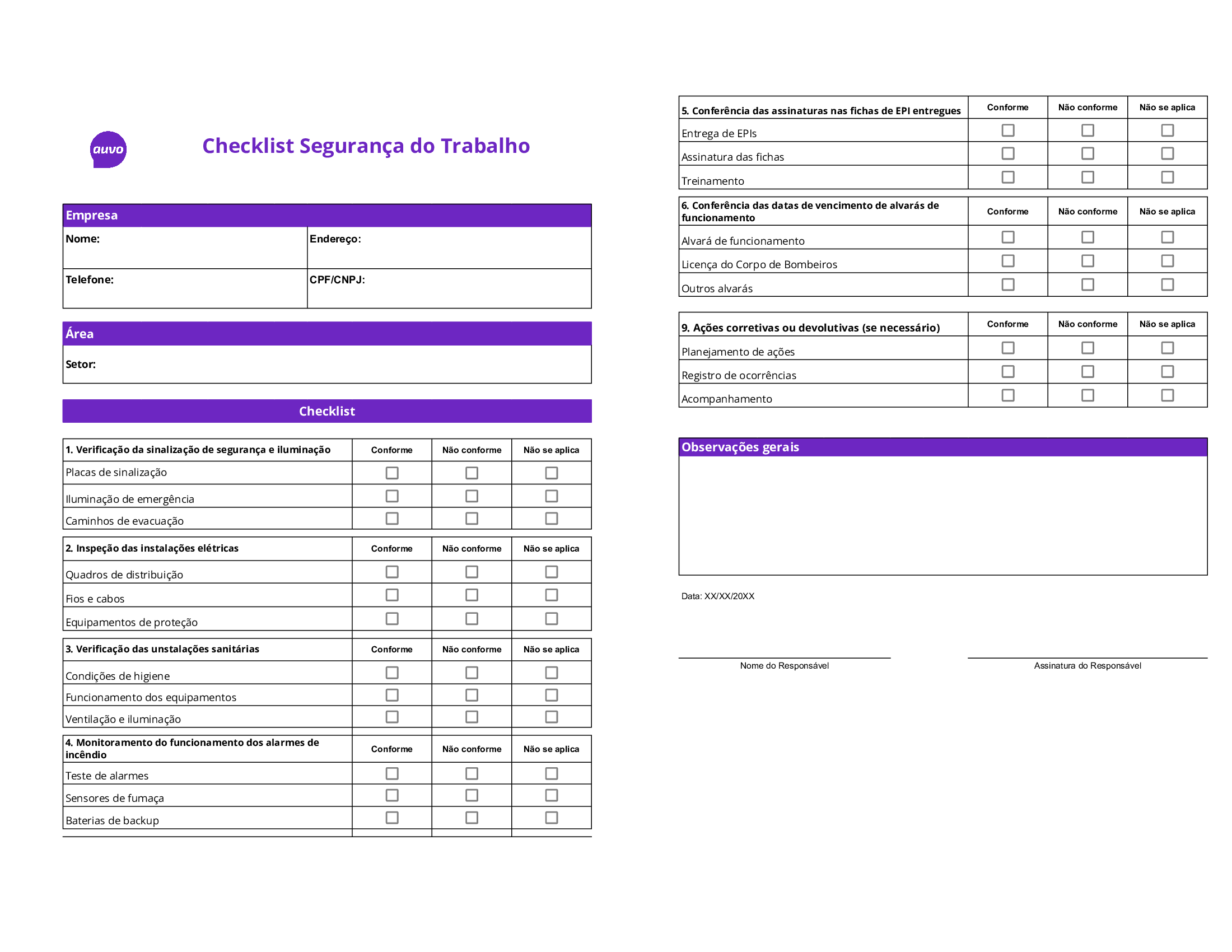 Checklist Segurança do Trabalho