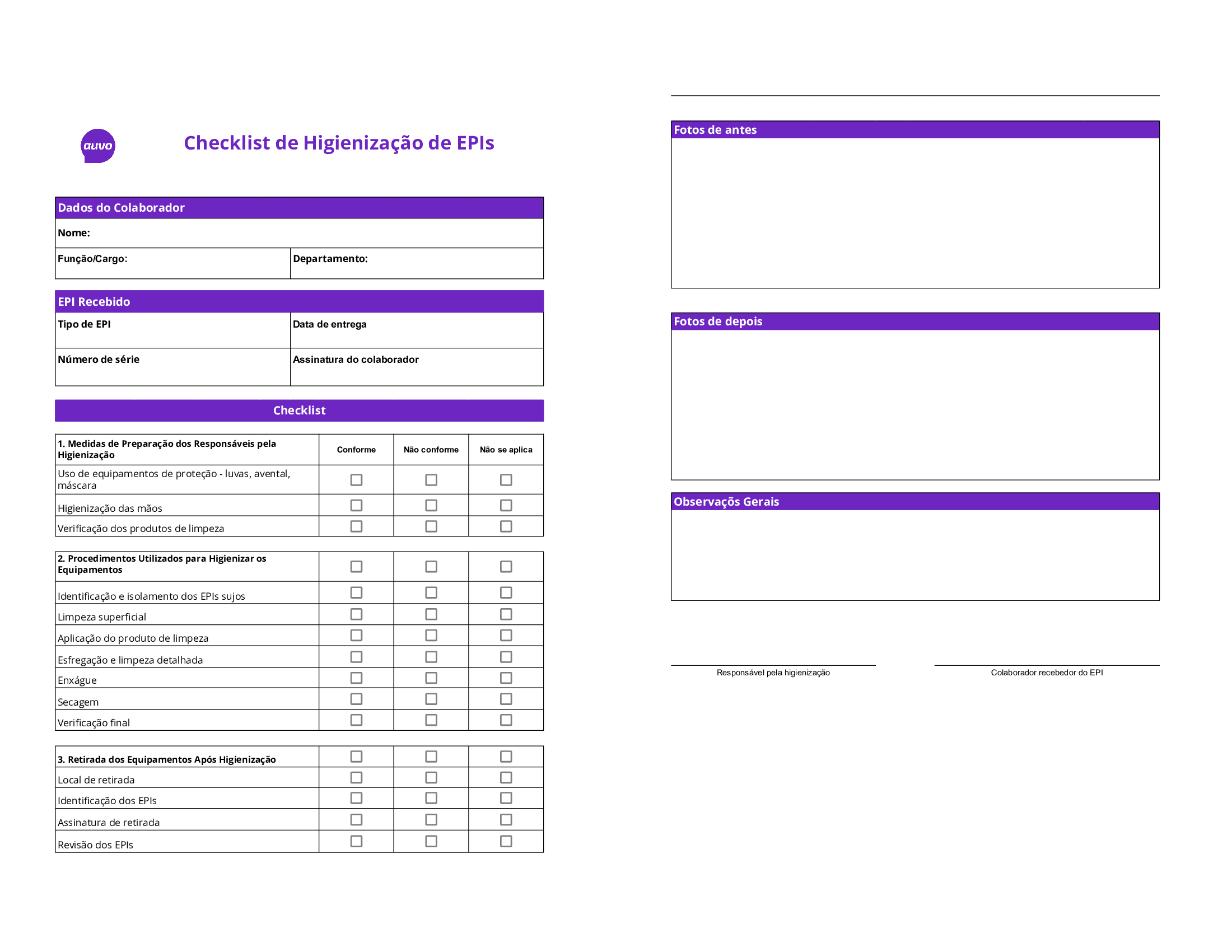 Checklist de Higienização de EPIs