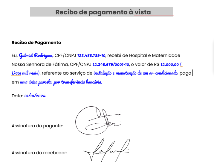 Exemplo de recebio simples