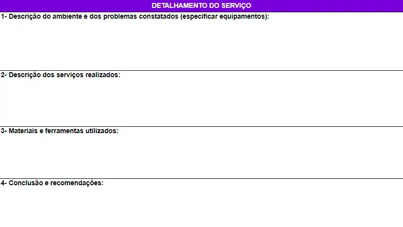 Modelo de OS - detalhamento do serviço