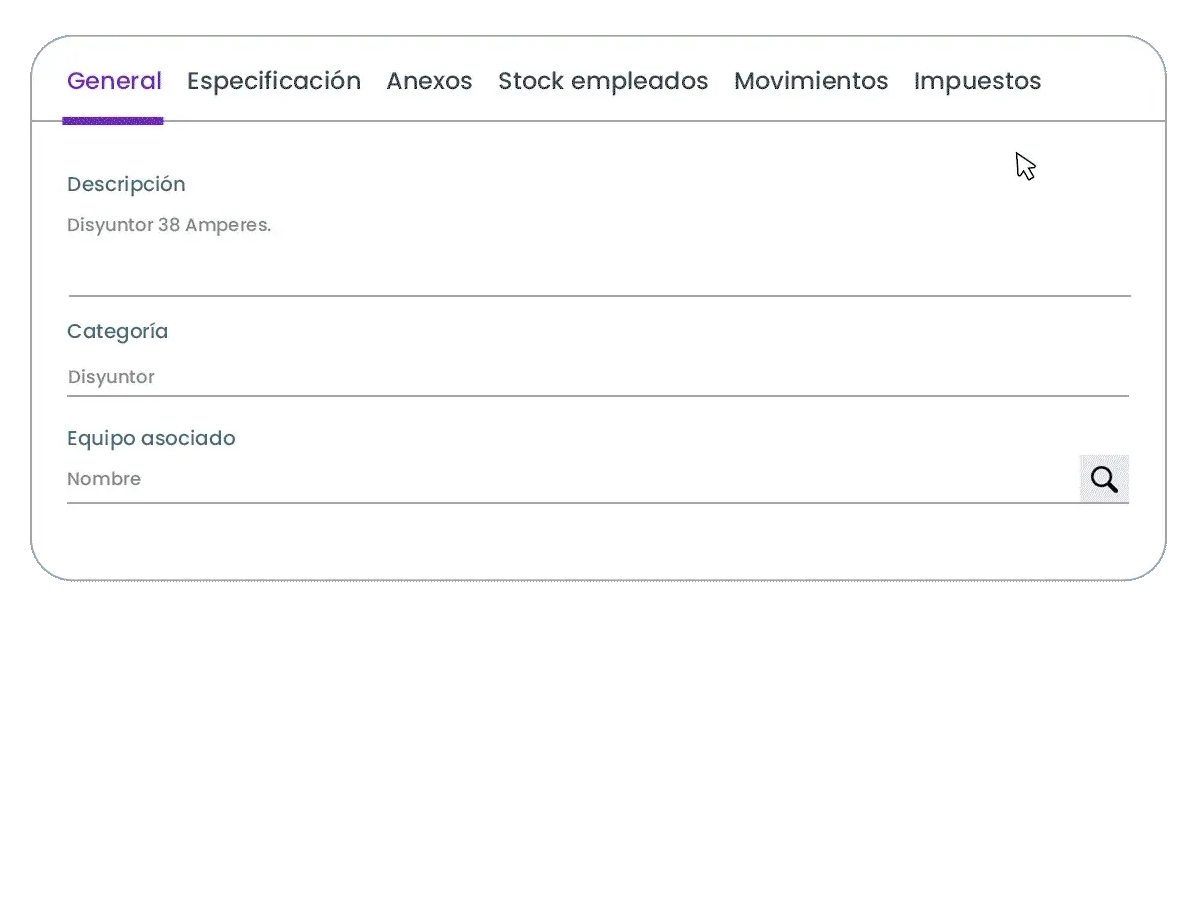 Ficha de un ítem en Auvo Service con la pestaña Movimientos: fecha, evento, cantidad, valor total y empleado de cada uso en una orden de trabajo
