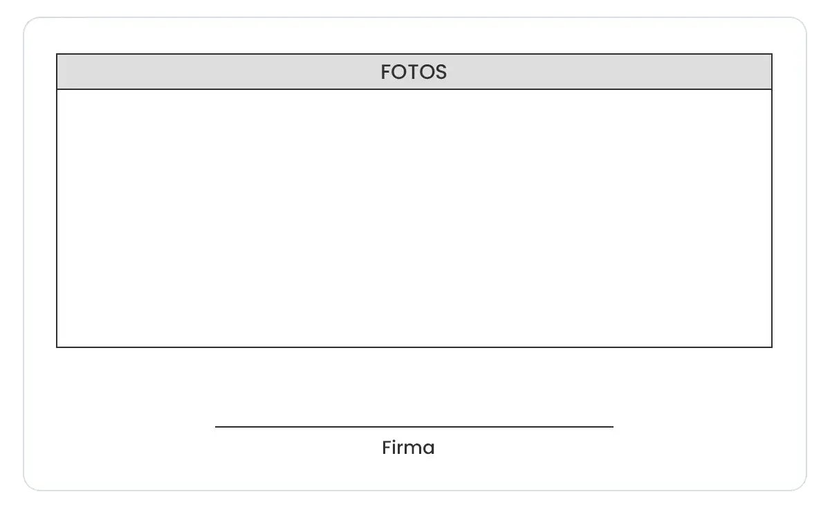 Orden de trabajo en Auvo Service recibiendo las fotos del equipo en el cuadro Fotos y la firma del cliente en el campo Firma