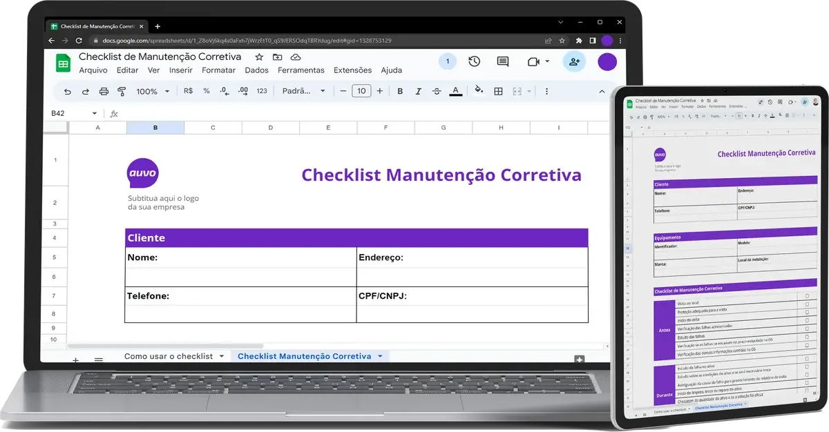 Checklist de manutenção corretiva: prévia do material da Auvo